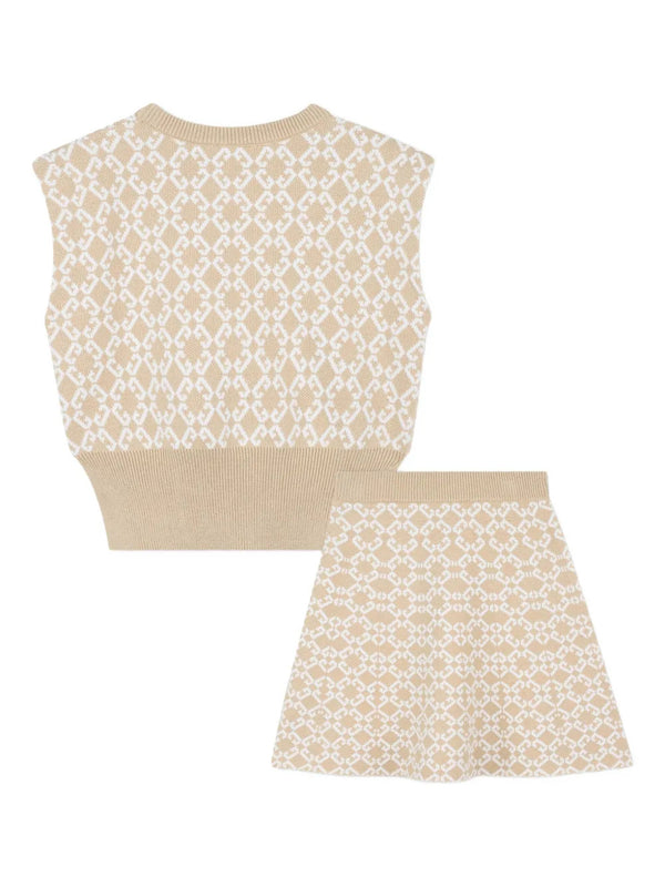 Intarsia-knit skirt set