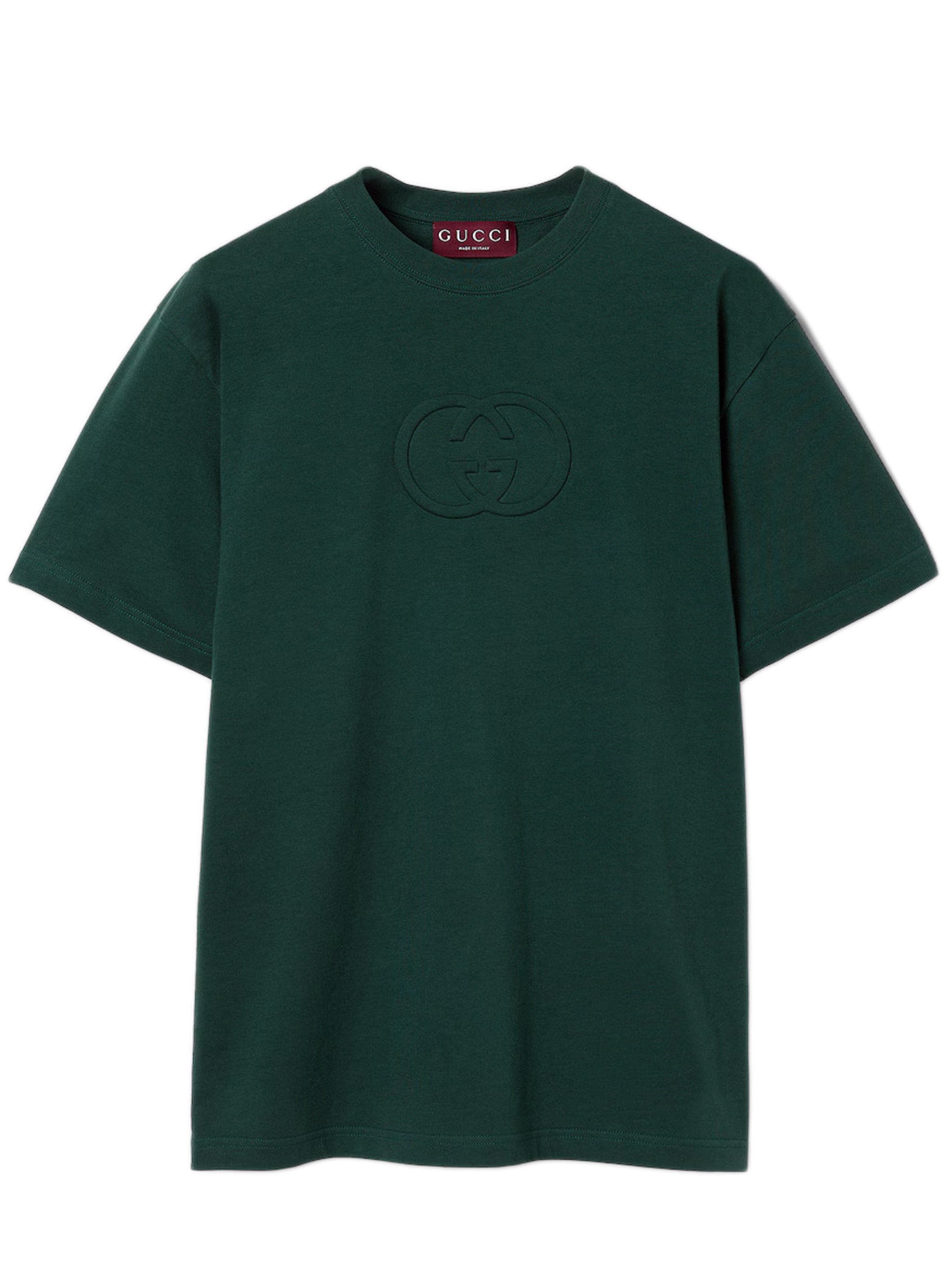 Cotton jersey T-shirt with embroidery GUCCI Verde | Grifo210