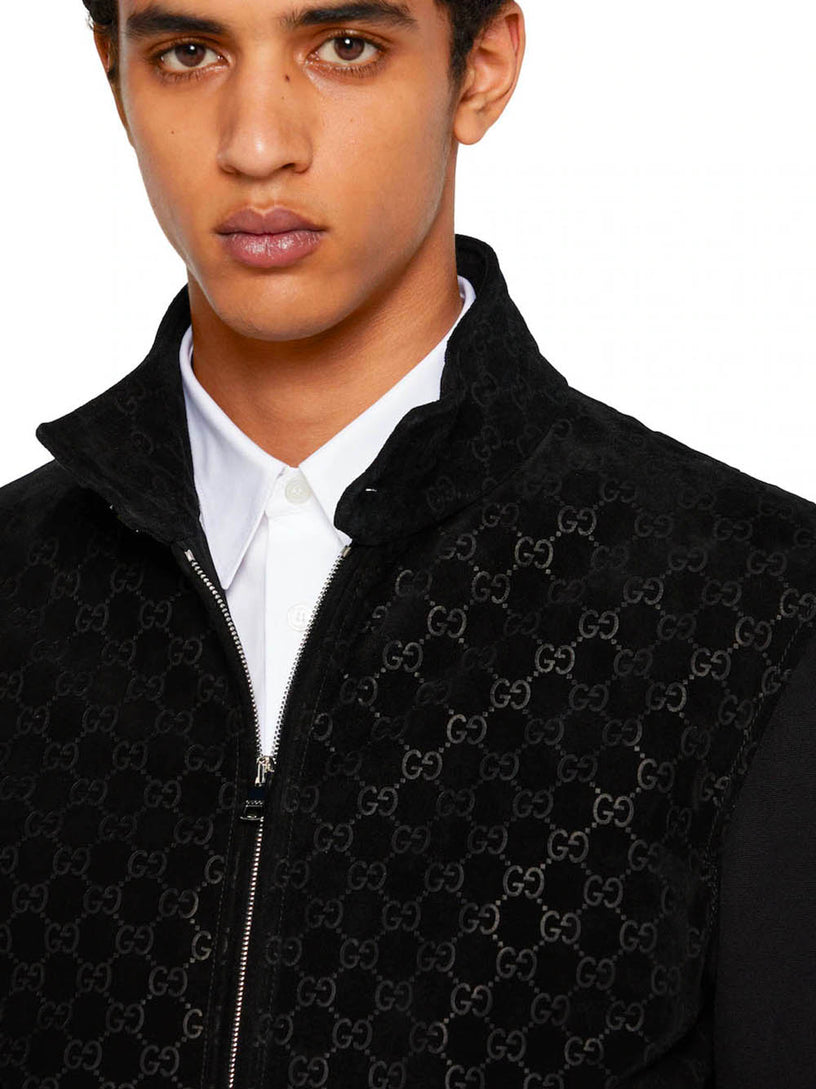 GG embossed suede bomber jacket