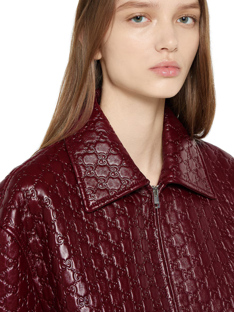 Oversized leather jacket with embossed GG