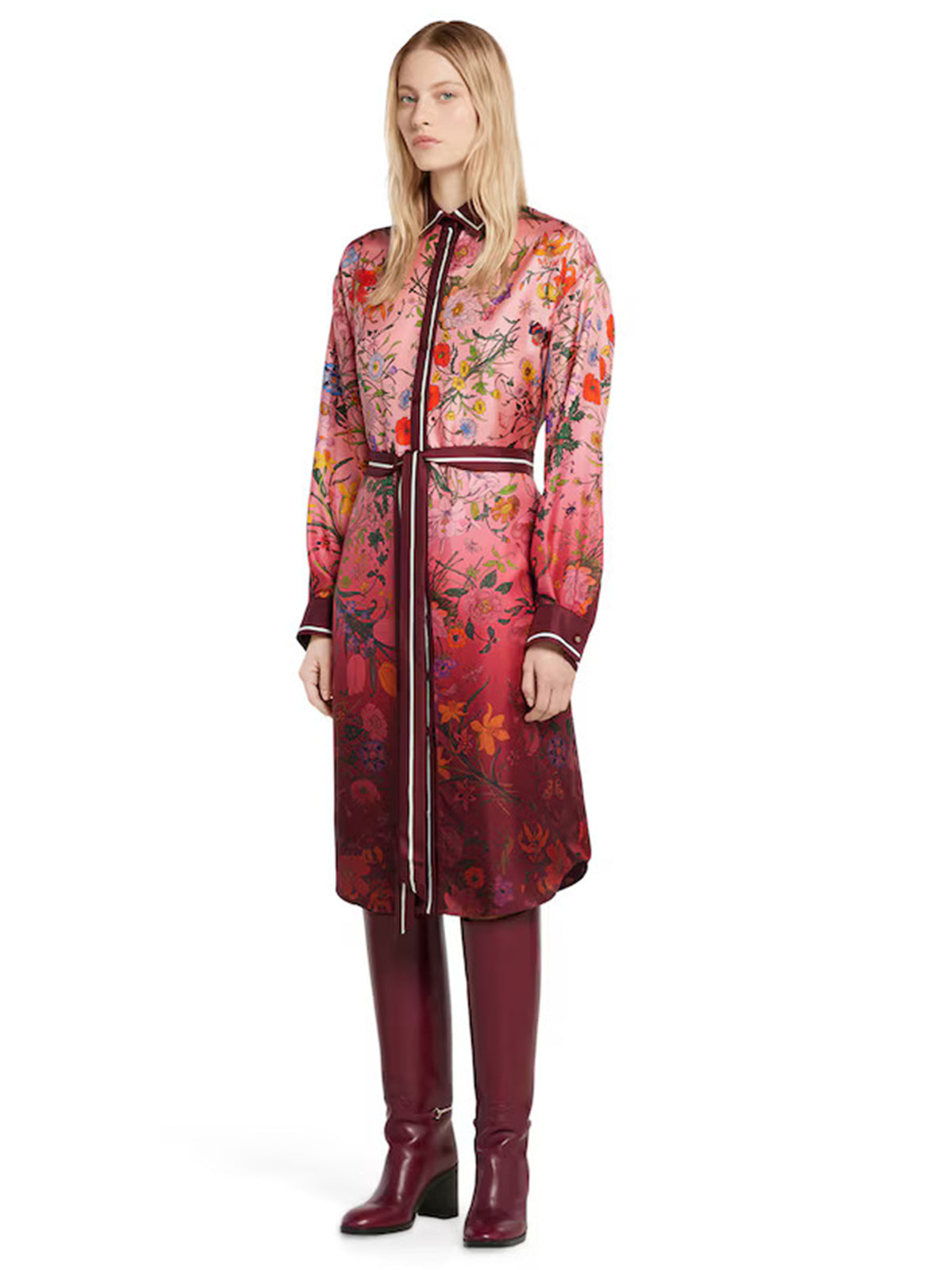 Printed silk twill shirt dress