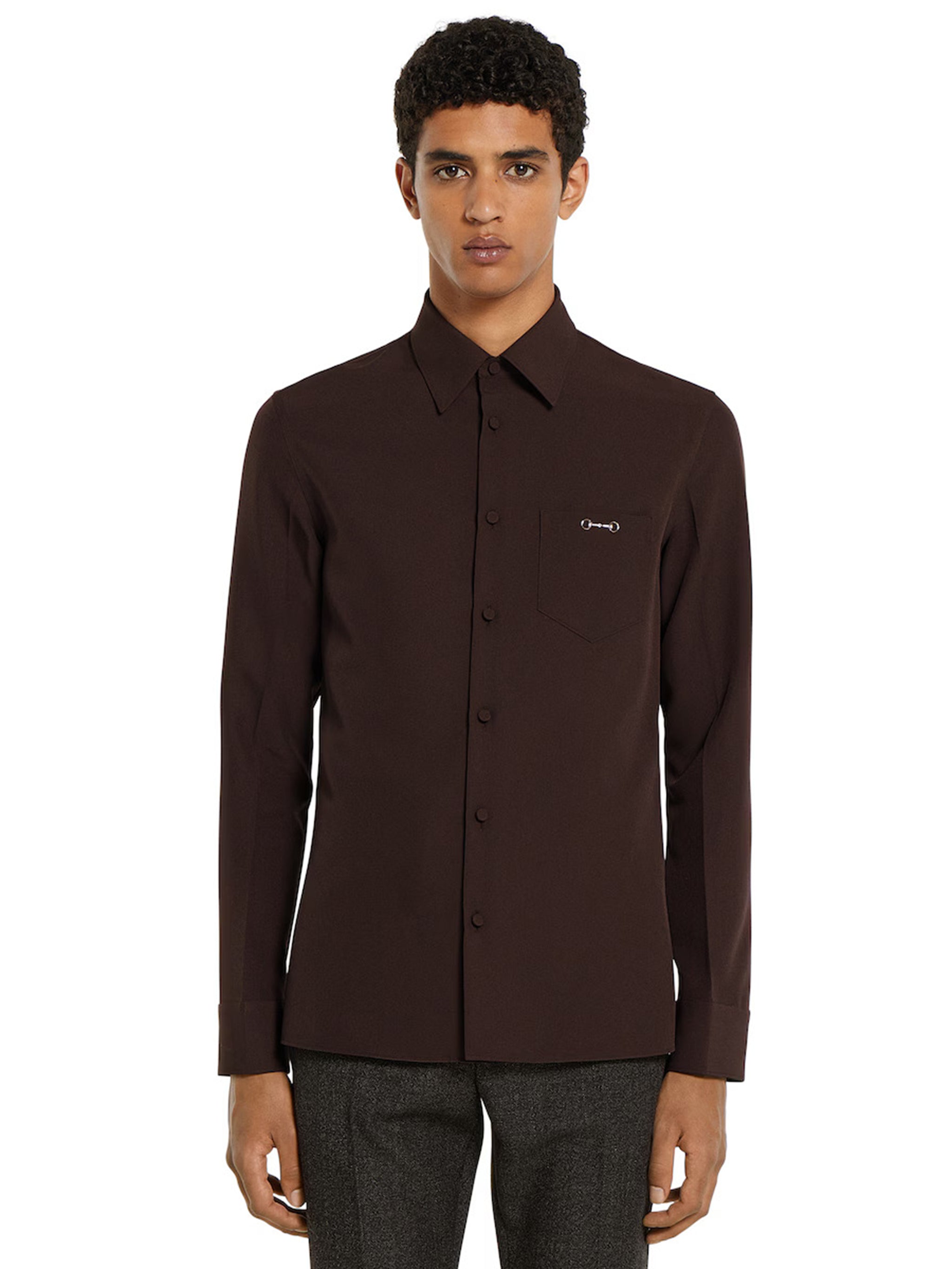 Polyester Twill Shirt with Clamp GUCCI Marrone | Grifo210