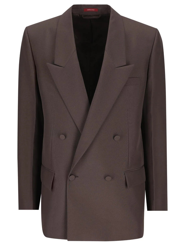Double-breasted jacket in technical panama