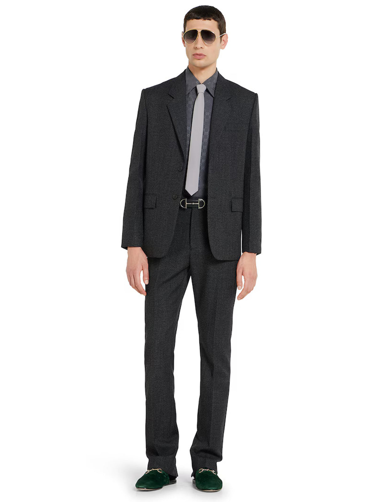 Trousers in mouliné wool fabric