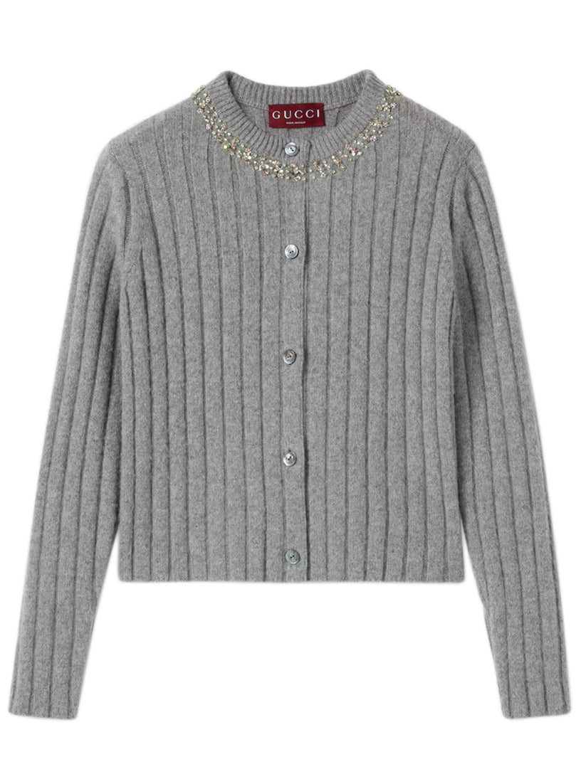 Rib soft wool and cashmere cardigan