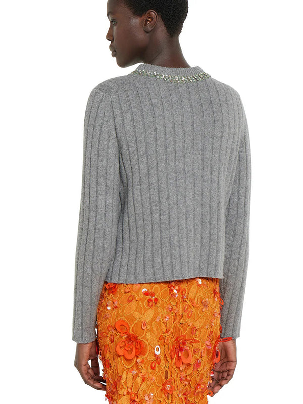 Rib soft wool and cashmere cardigan