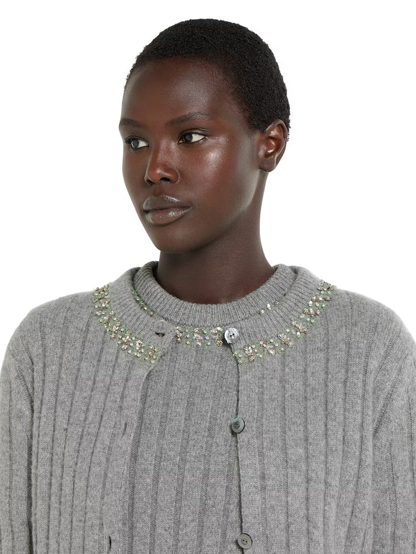 Rib soft wool and cashmere cardigan