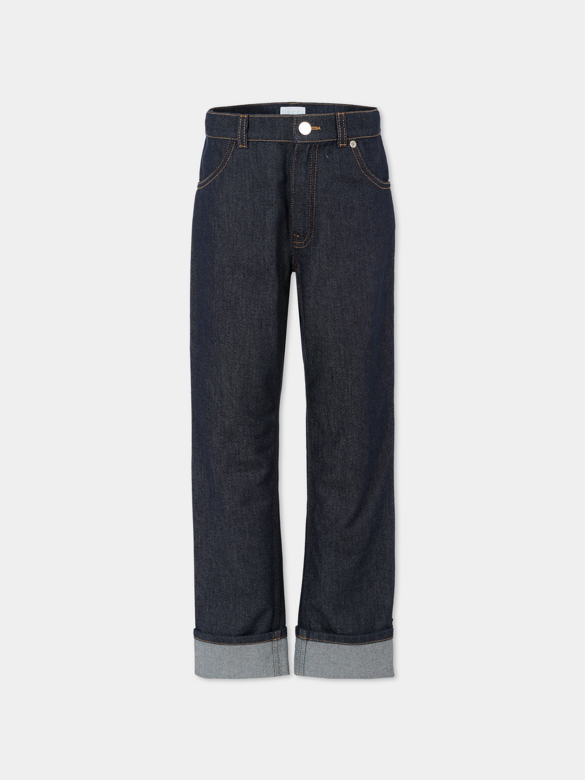 Denim trousers with Web Gucci Kids Blu | Grifo210