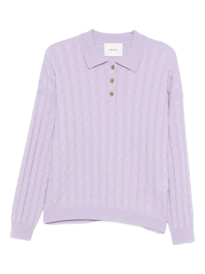 Magnolie cable-knit cashmere polo shirt