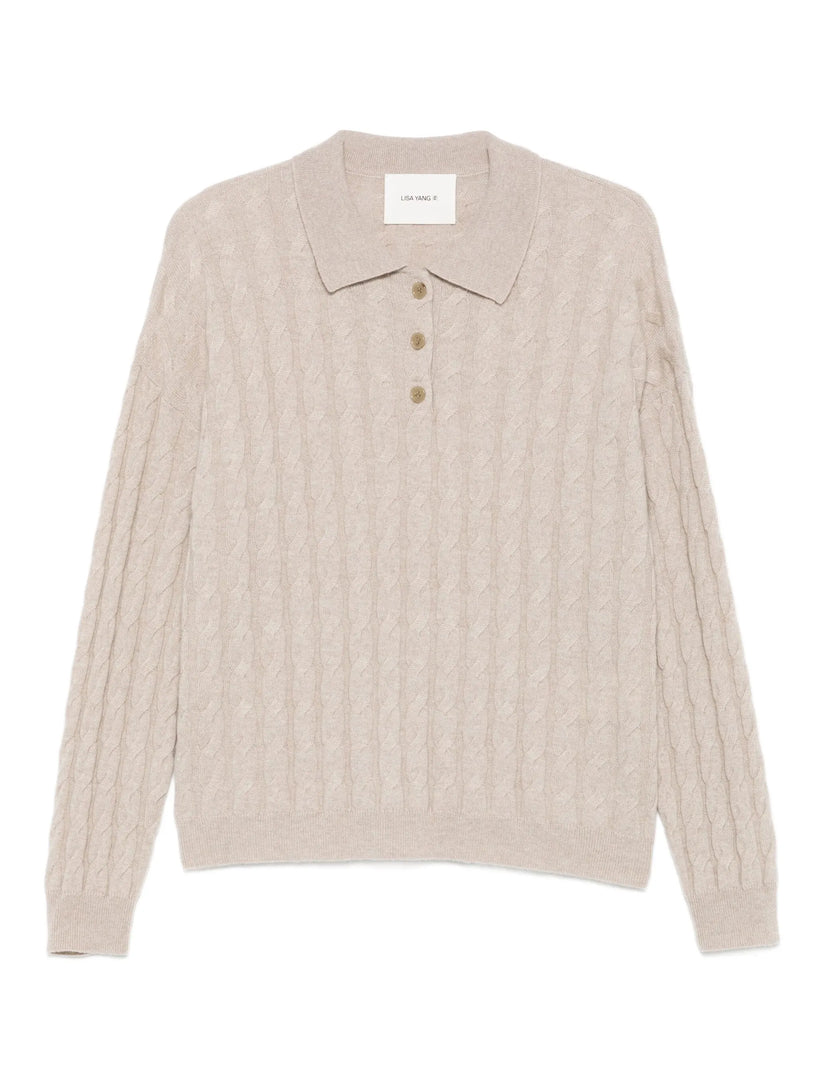 Magnolie cable-knit cashmere polo shirt