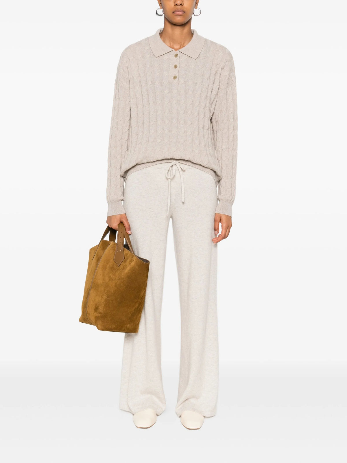 Magnolie cable-knit cashmere polo shirt
