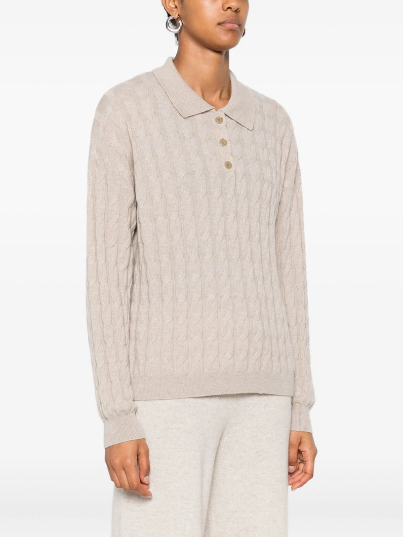 Magnolie cable-knit cashmere polo shirt