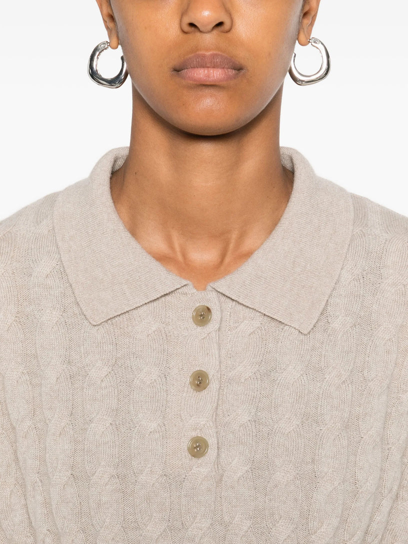 Magnolie cable-knit cashmere polo shirt