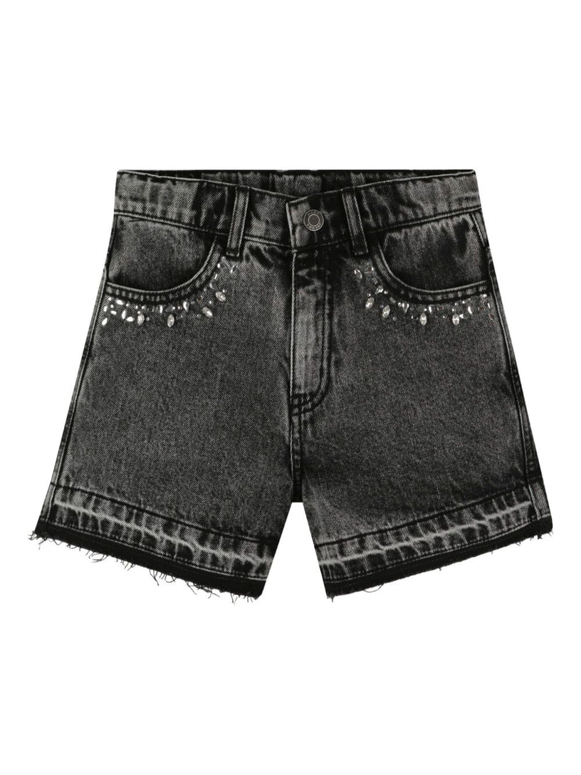 Bead-embellished denim shorts