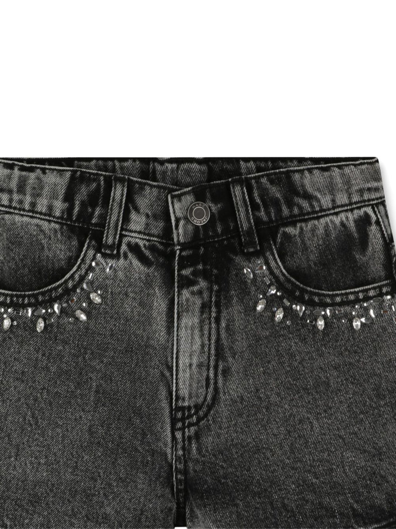 Bead-embellished denim shorts