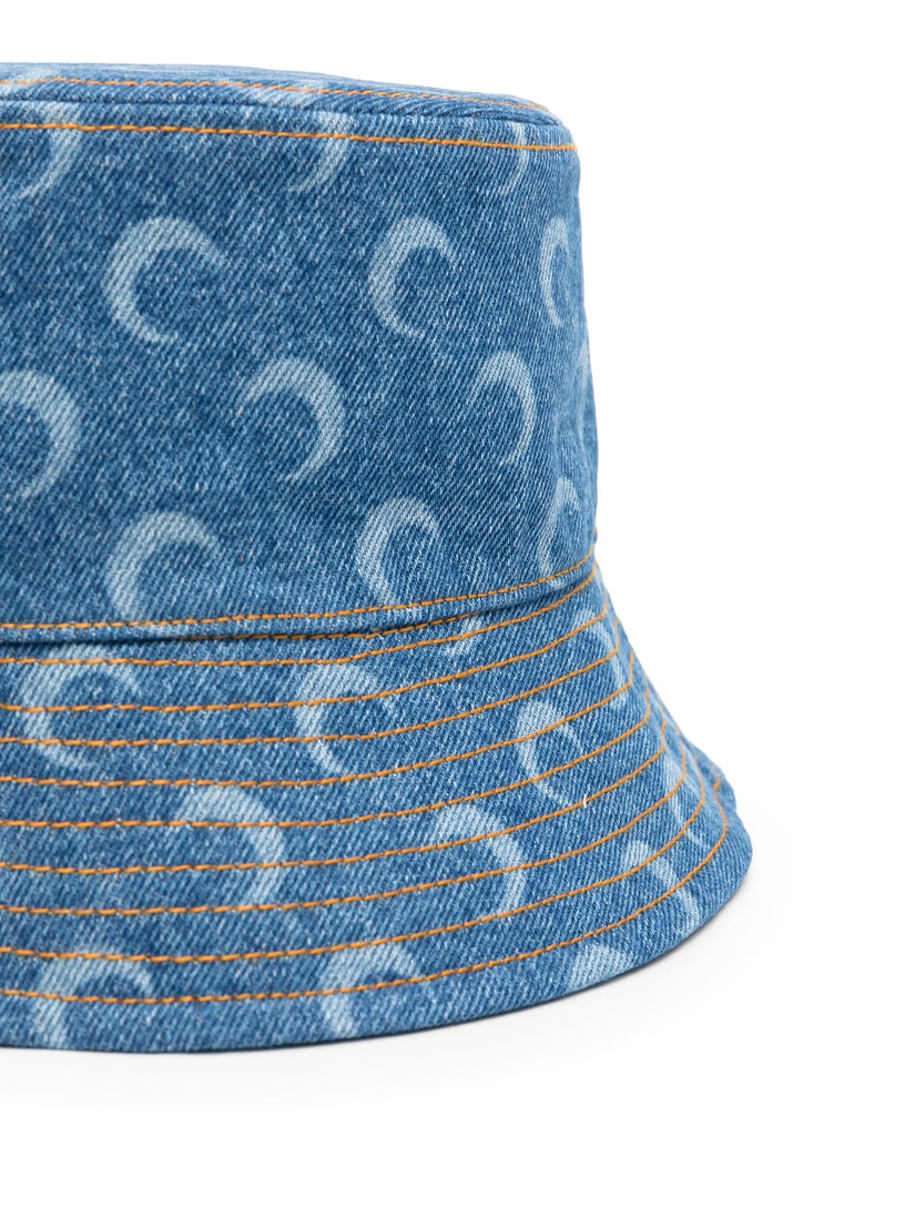 Moon laser print denim bucket hat