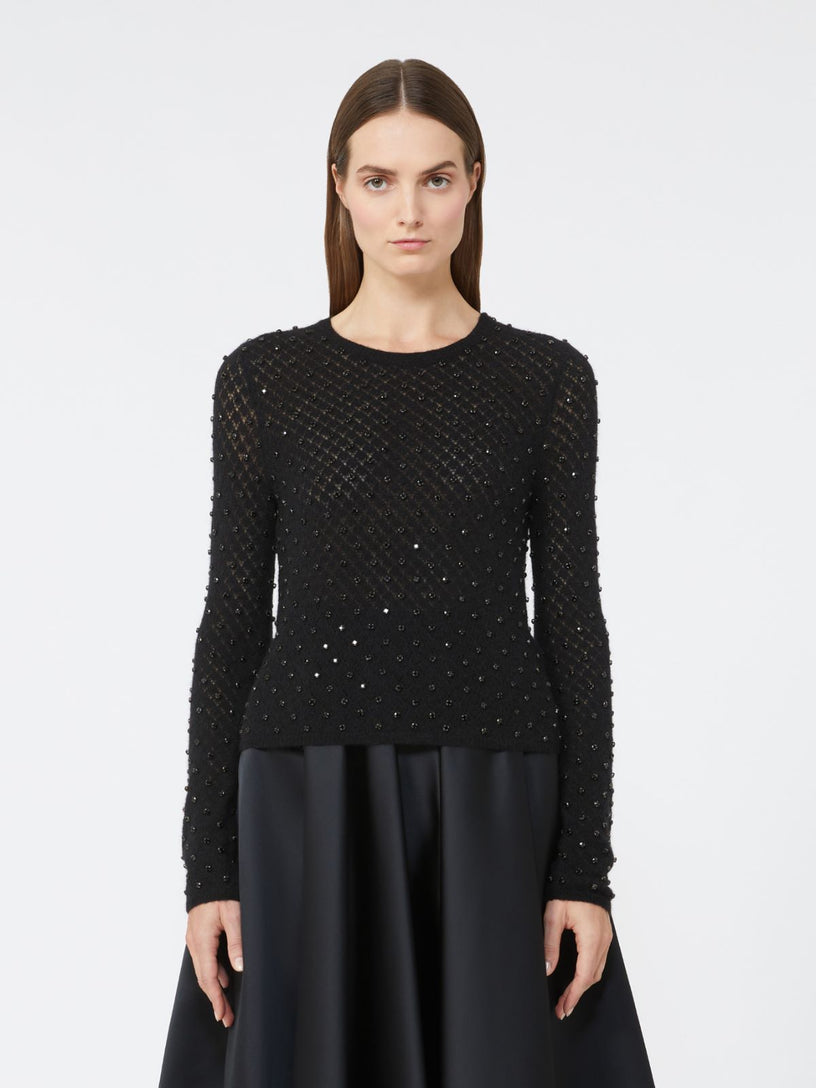 Sweater in embroidered wool and mohair yarn