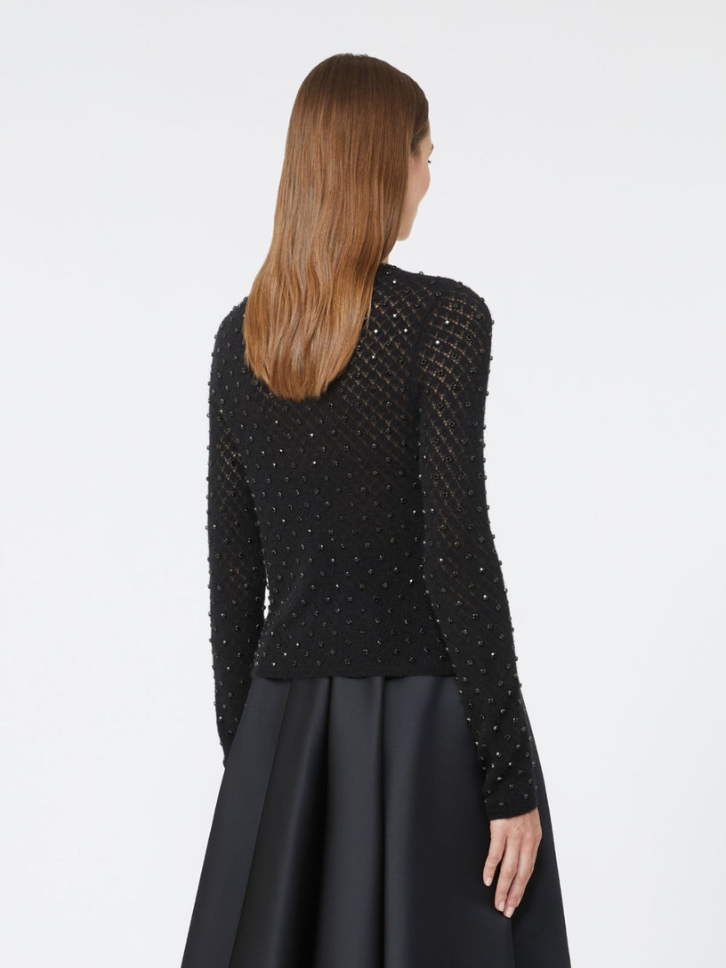 Sweater in embroidered wool and mohair yarn