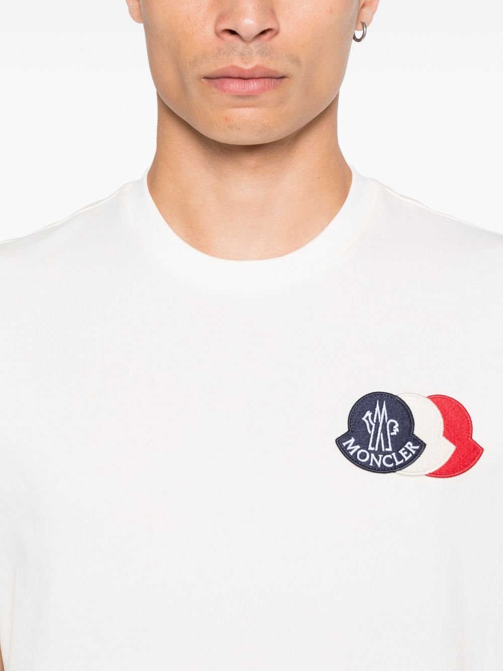 Cotton T-shirt with embroidered tricolour logo MONCLER Bianco