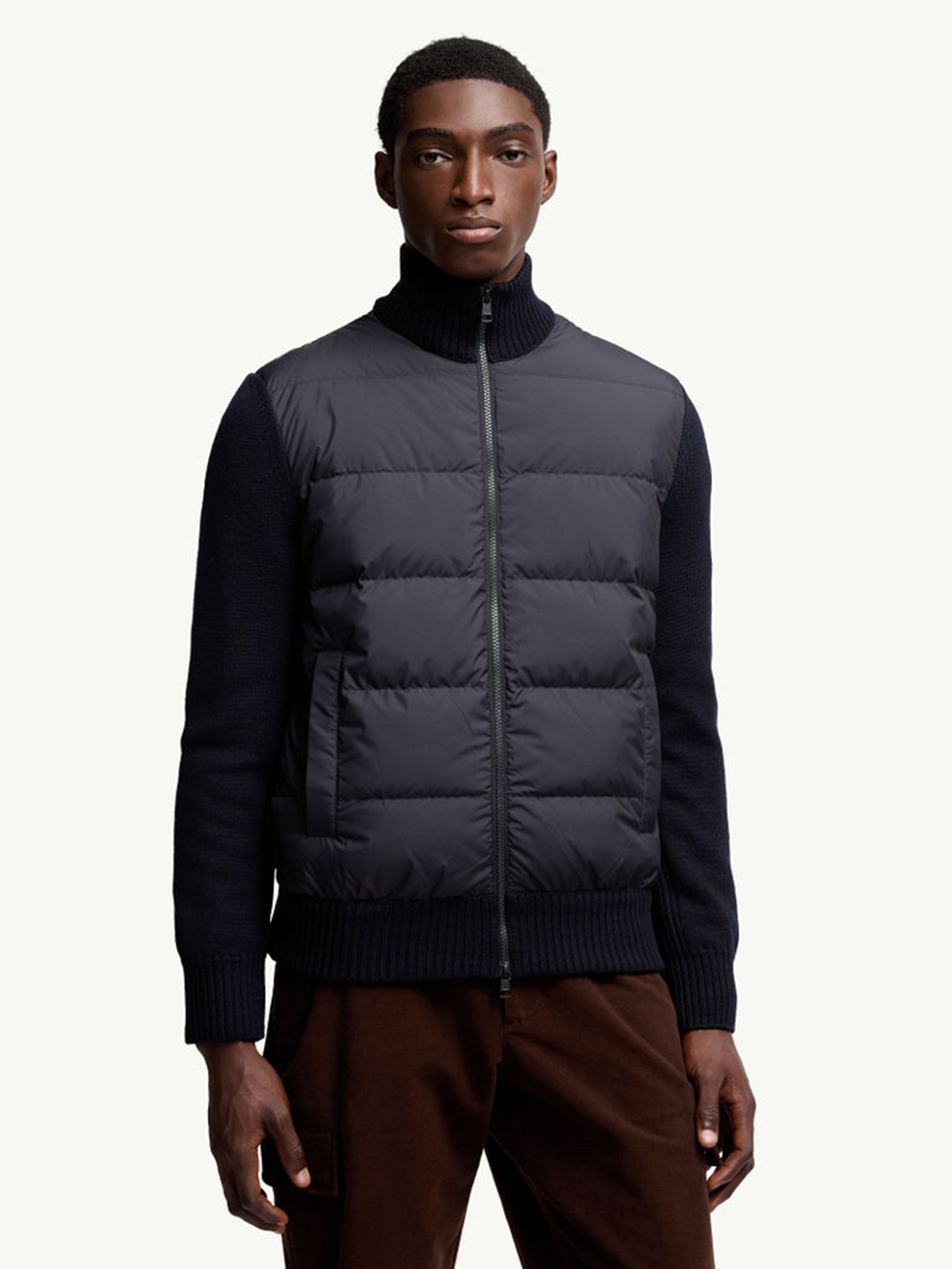 Padded wool cardigan with zip MONCLER Blu | Grifo210