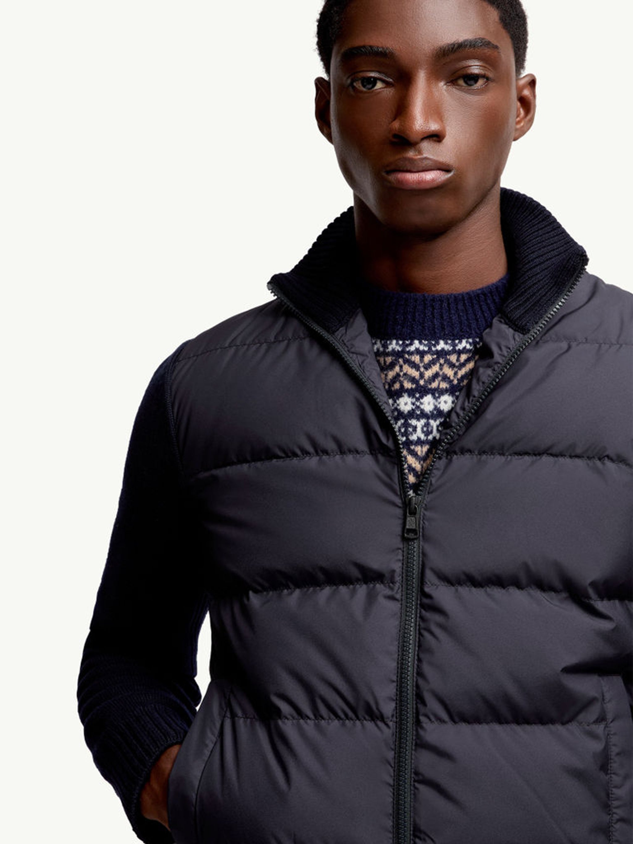 Padded wool cardigan with zip MONCLER Blu | Grifo210