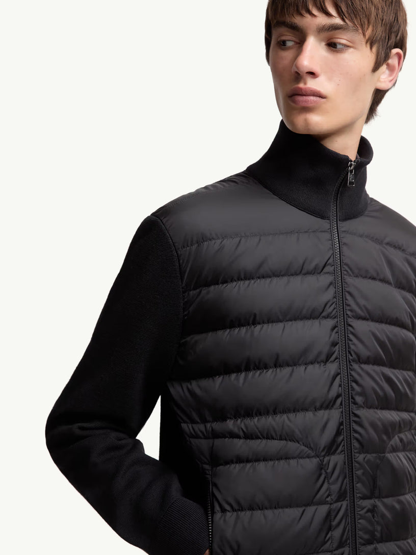 Padded wool and cashmere cardigan with zip