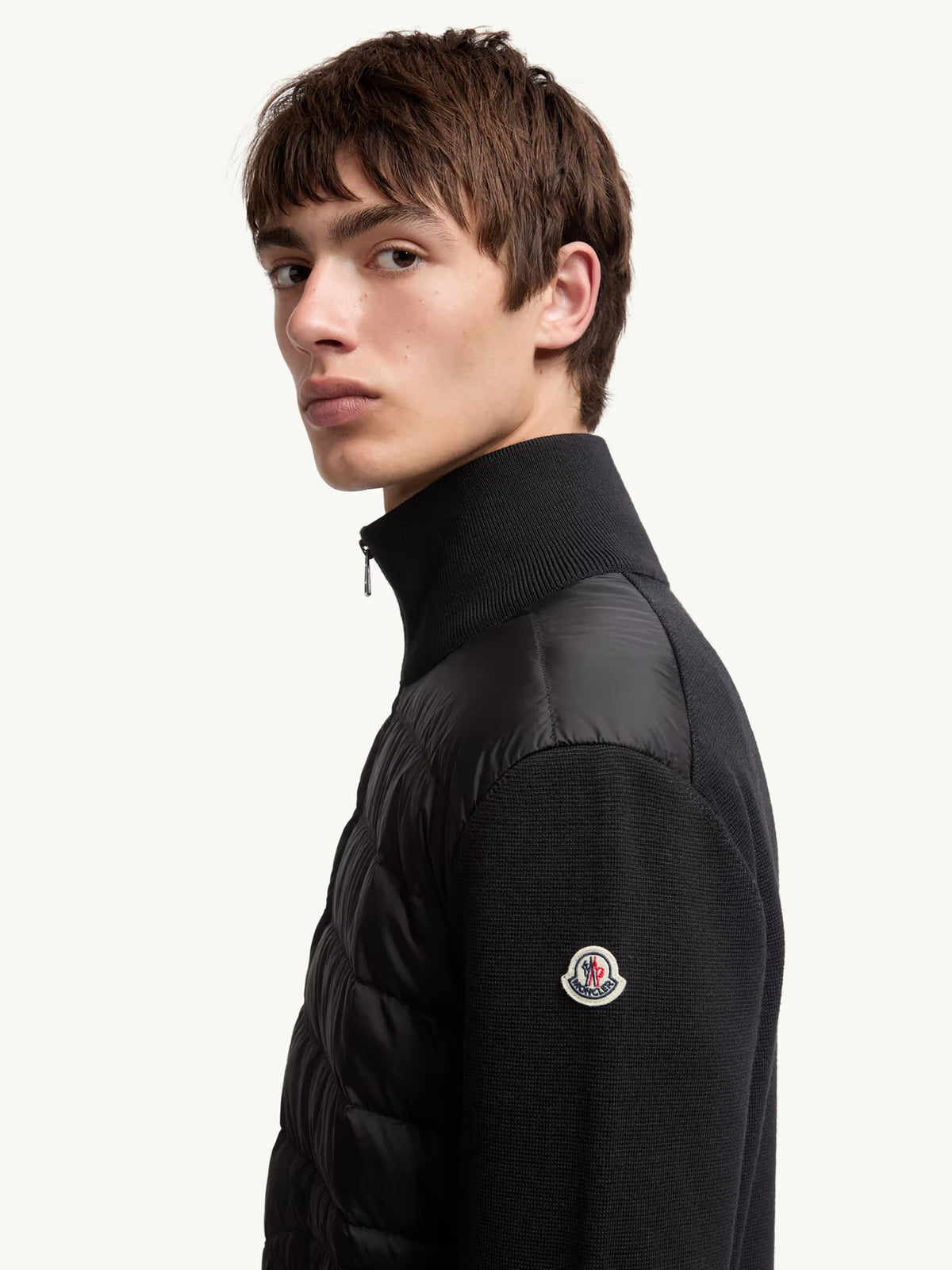 Padded wool and cashmere cardigan with zip