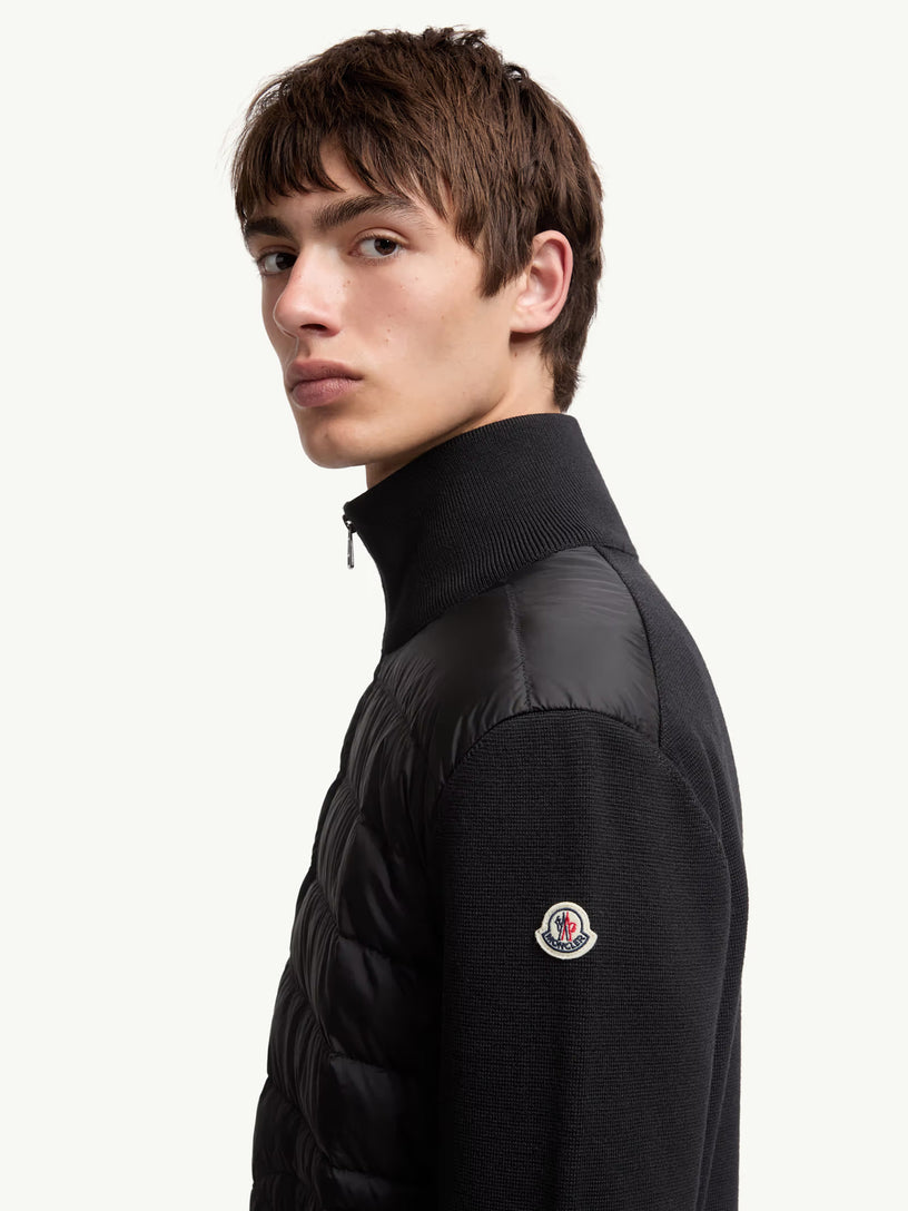 Padded wool and cashmere cardigan with zip