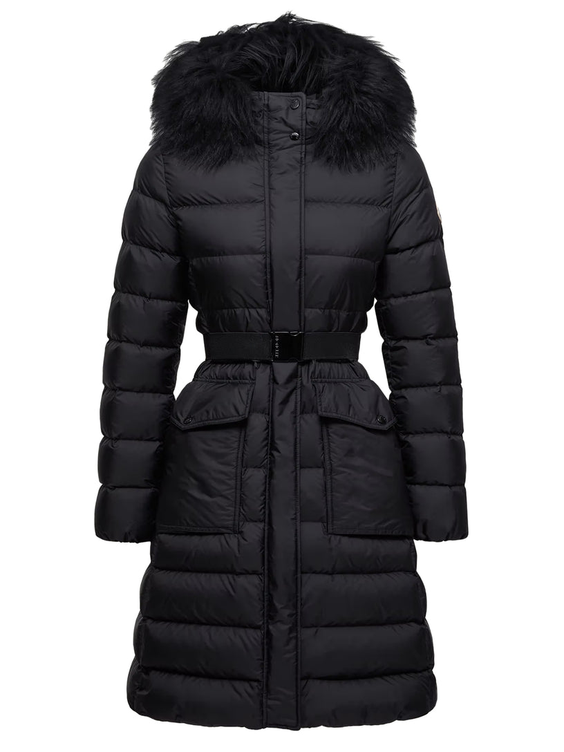 Khloesse long down jacket with hood and shearling hem