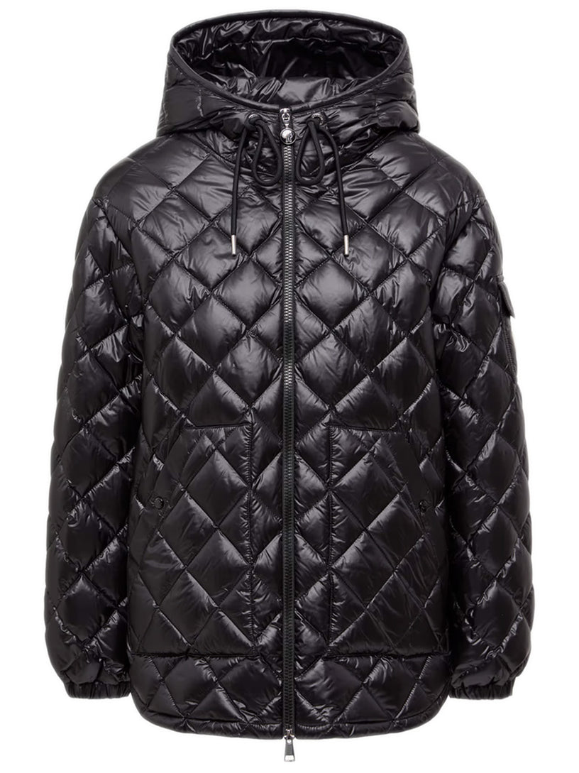Diamond-Quilted Hooded Short Down Jacket