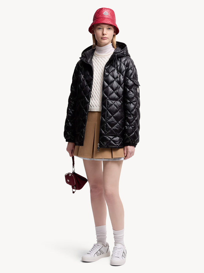 Diamond-Quilted Hooded Short Down Jacket