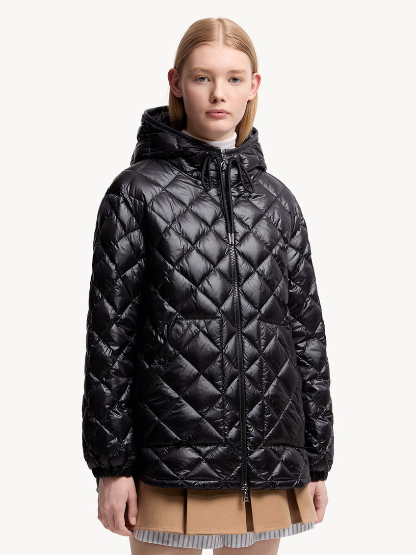 Diamond-Quilted Hooded Short Down Jacket