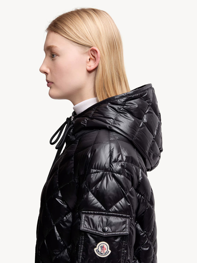 Diamond-Quilted Hooded Short Down Jacket