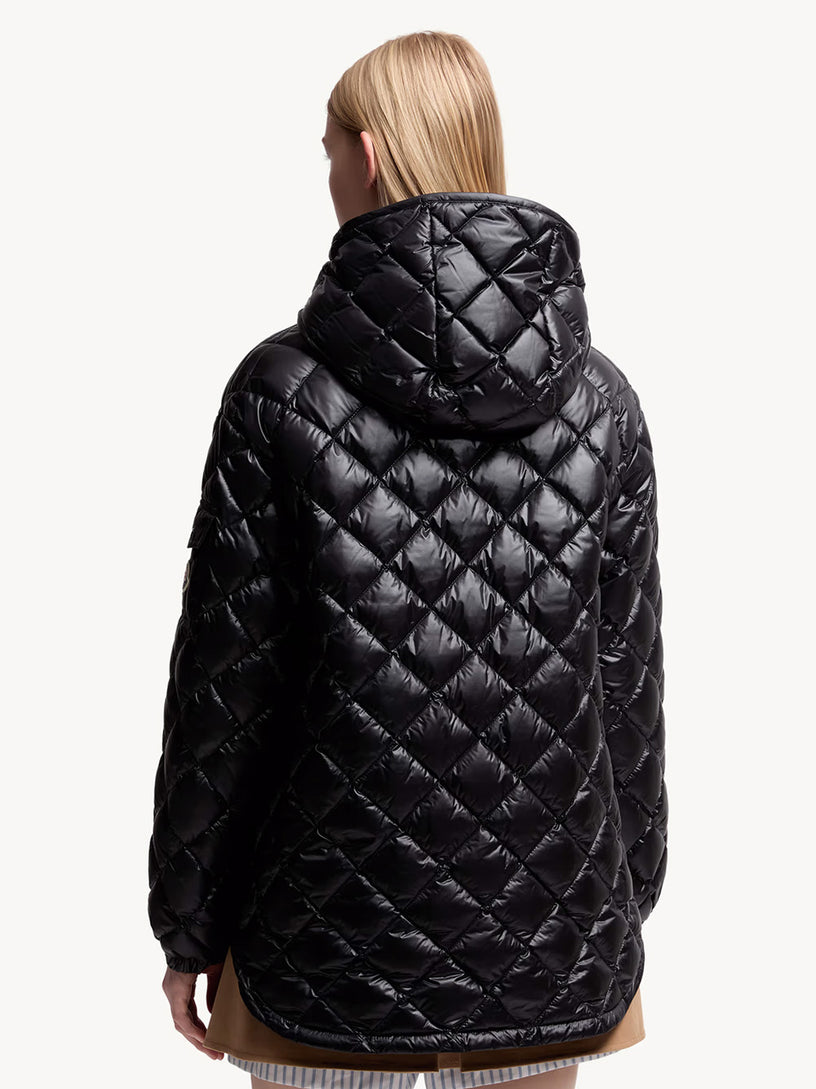 Diamond-Quilted Hooded Short Down Jacket