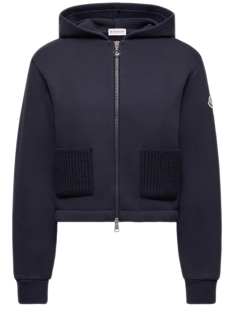 Knit Accent Cotton Zip-Up Hoodie