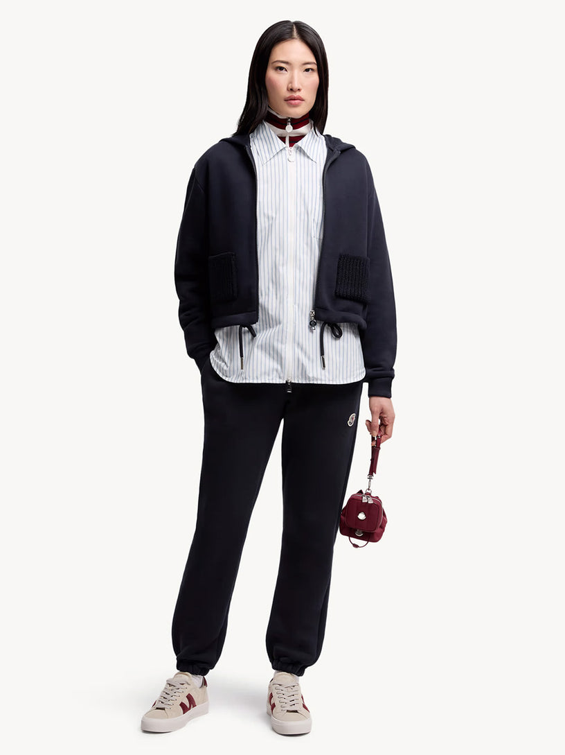 Knit Accent Cotton Zip-Up Hoodie