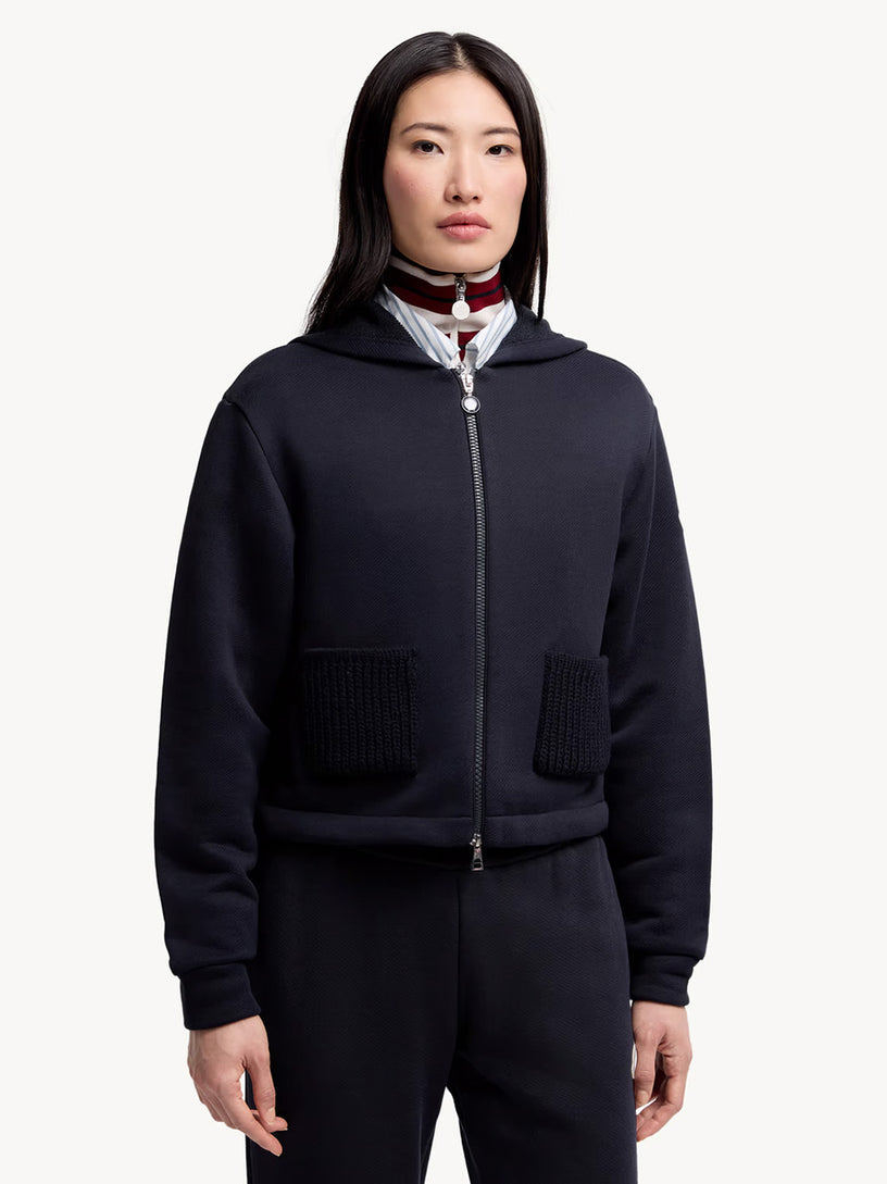 Knit Accent Cotton Zip-Up Hoodie