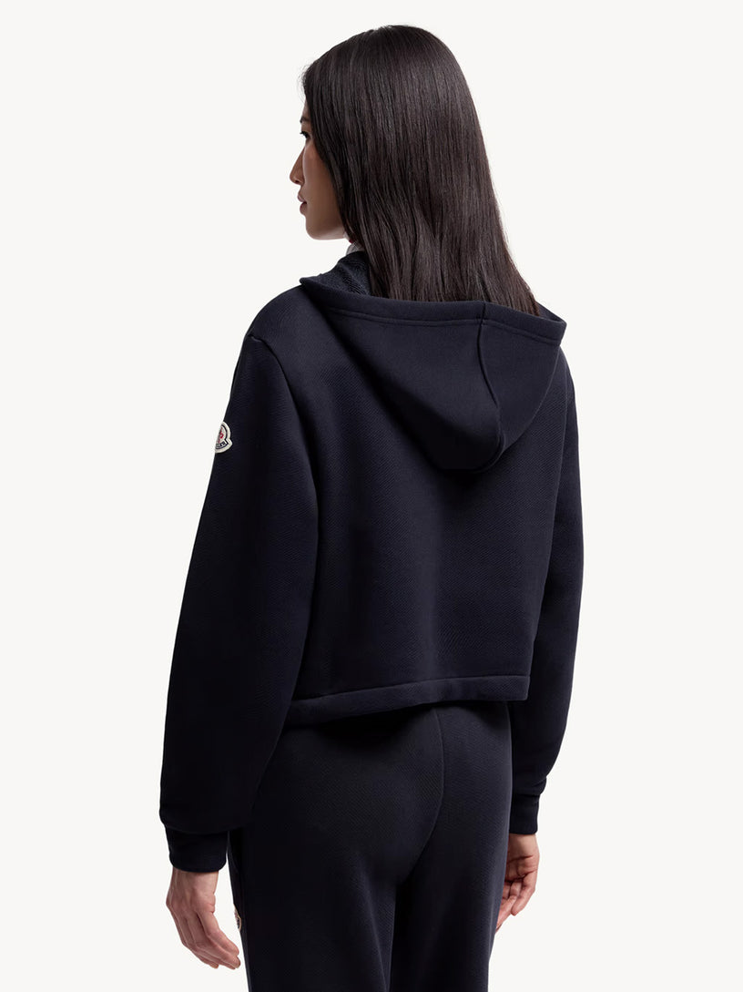 Knit Accent Cotton Zip-Up Hoodie