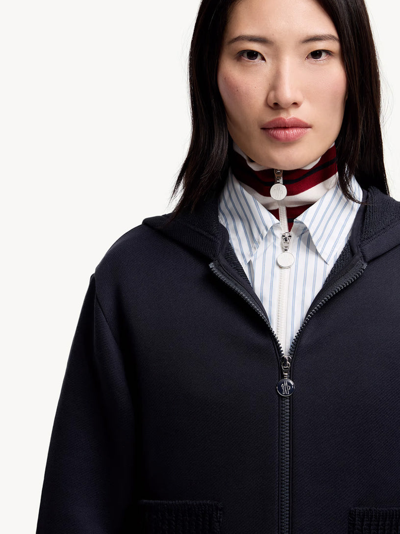 Knit Accent Cotton Zip-Up Hoodie