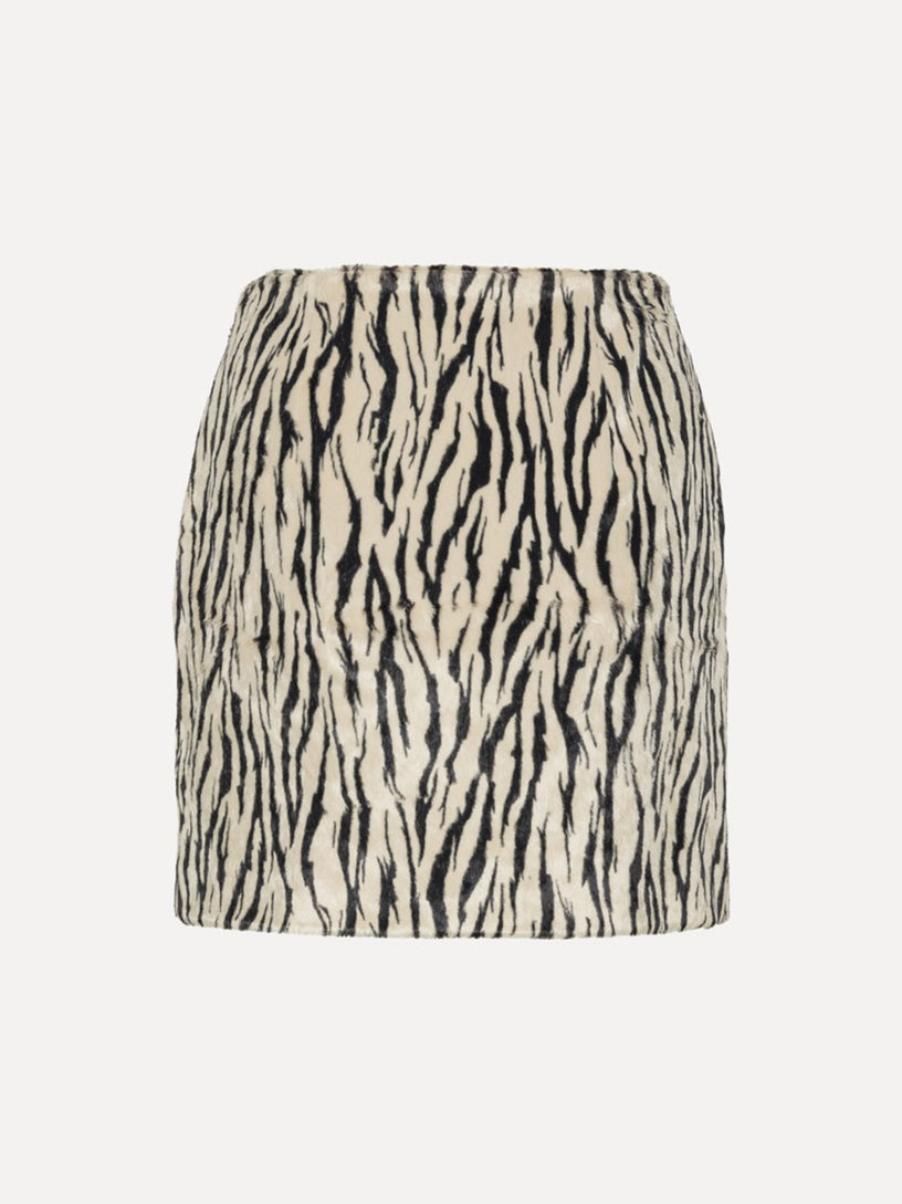 Printed faux fur skirt