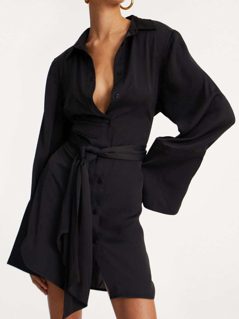 Satin tie shirt dress