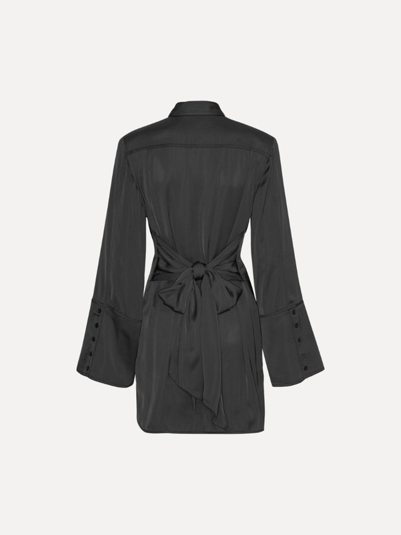 Satin tie shirt dress