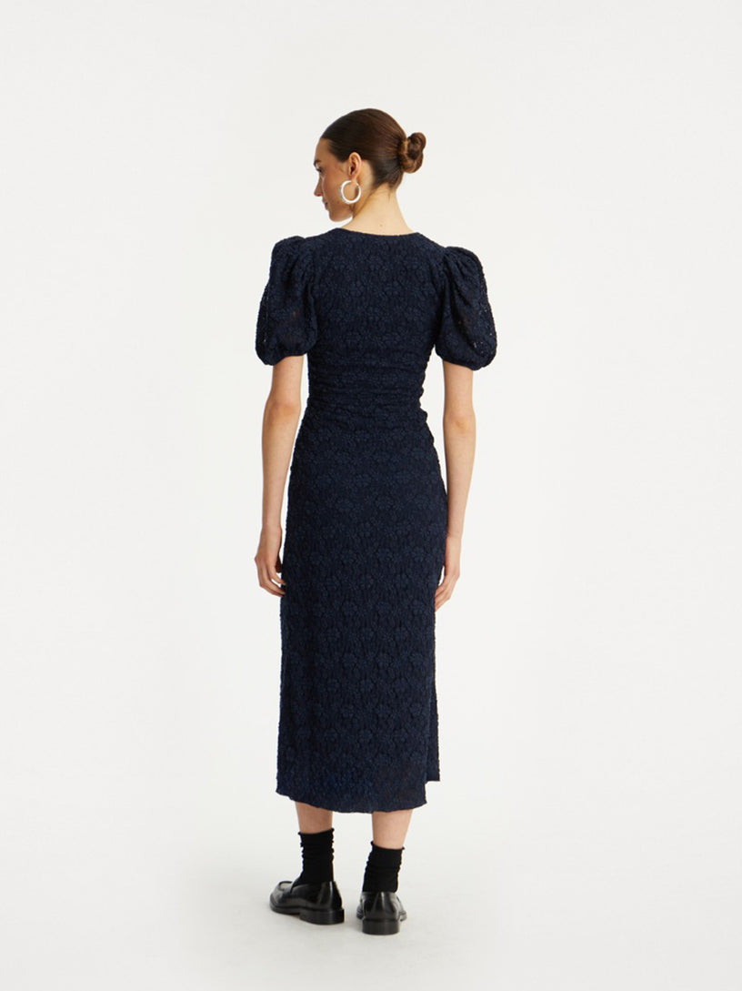 Lace dress with puff sleeves