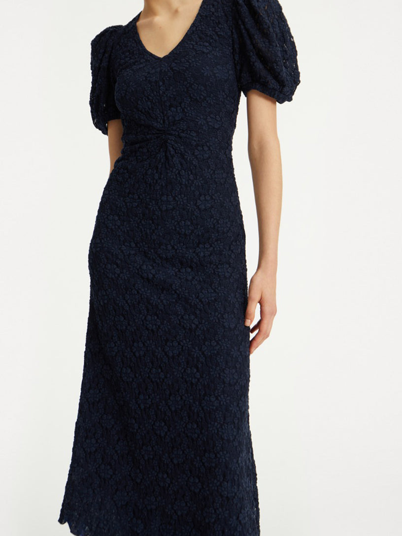 Lace dress with puff sleeves