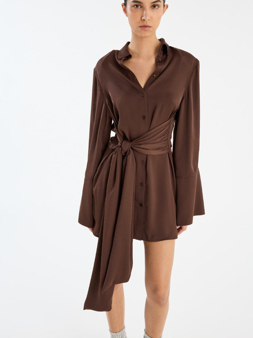 Shirt dress with satin tie