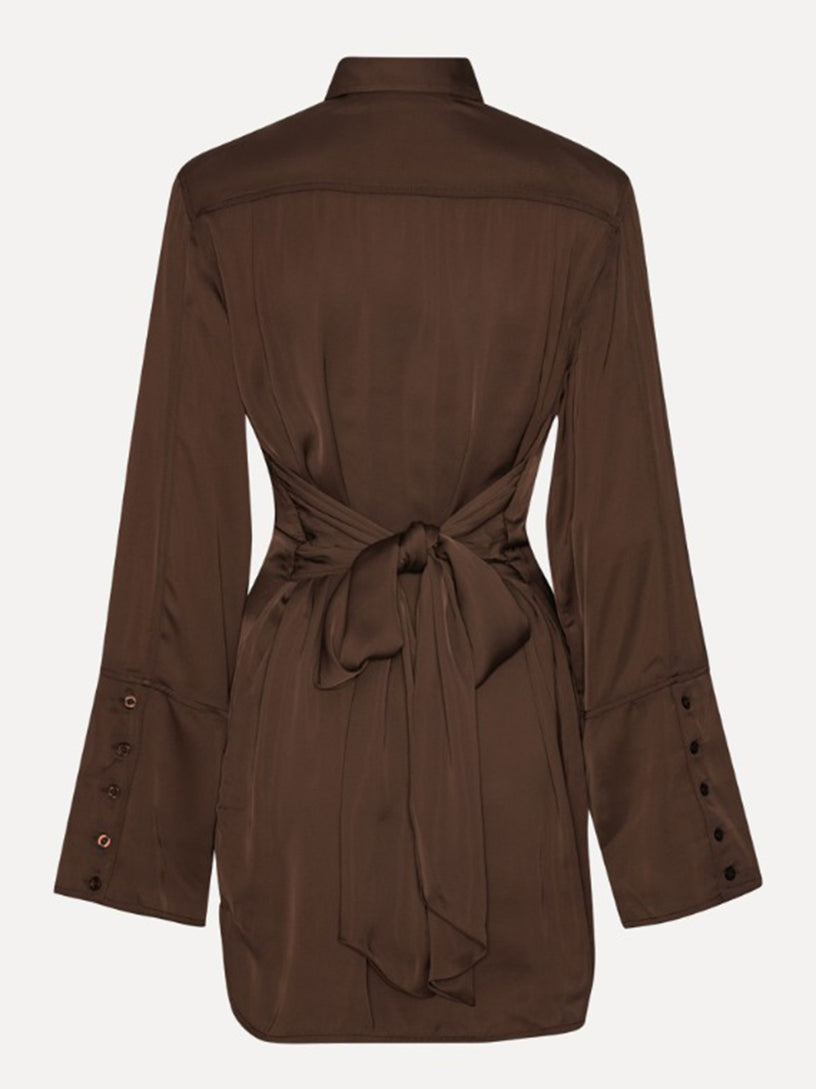 Shirt dress with satin tie