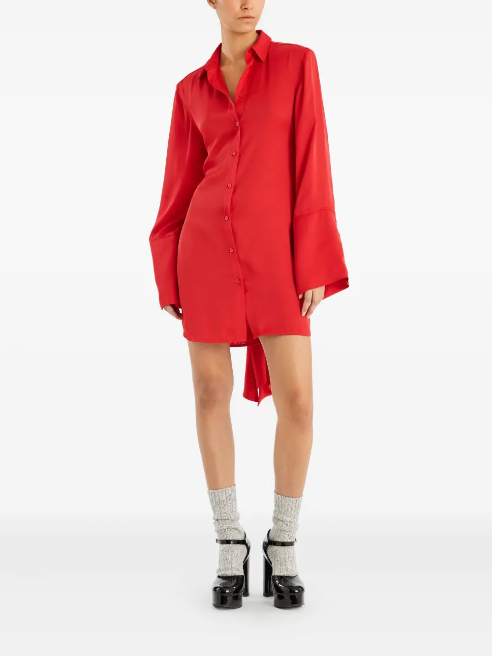 Shirt dress with satin tie