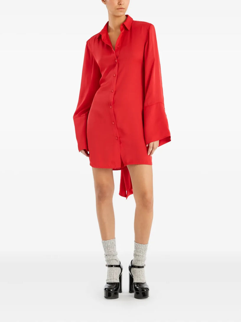 Shirt dress with satin tie