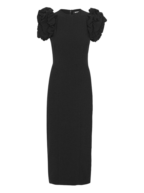 Crepe puffy midi dress
