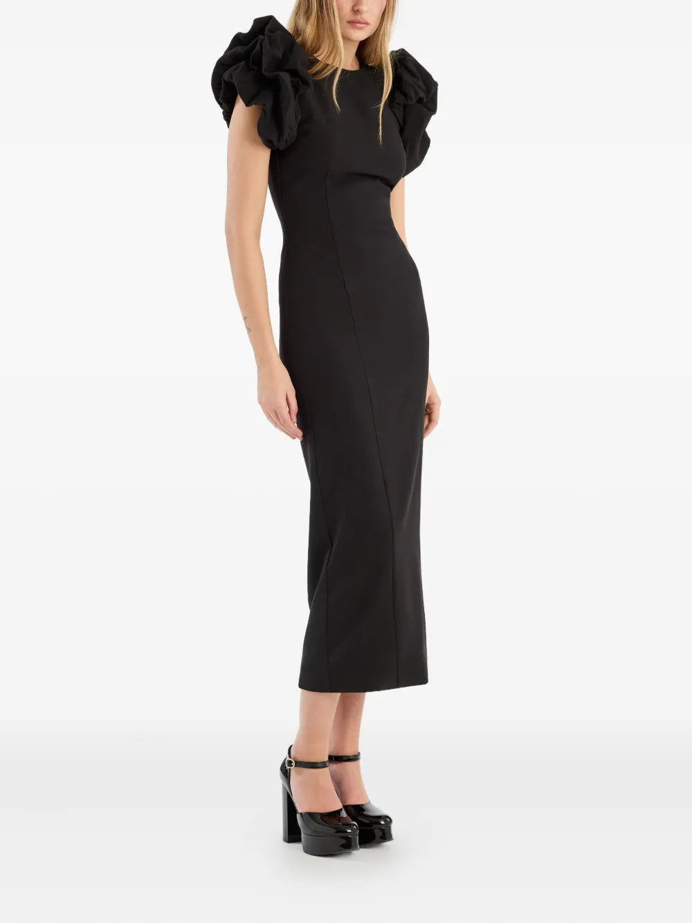 Crepe puffy midi dress